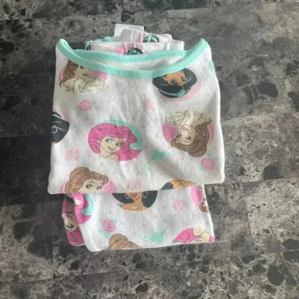 2 PC Girls Size 3T Disney Princess Cotton Pajama Set - Ariel, Belle, Jasmine